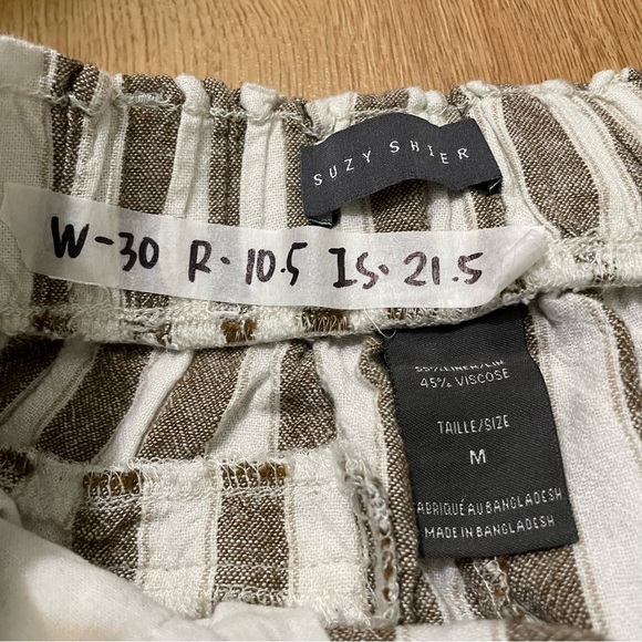 Suzy Shier Linen Blend Tan and Cream Casual Ribbon Waist Pants | Sz Medium - Picture 6 of 7